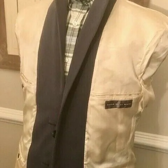Oscar De La Renta 100% Silk 40R Blue Sports Jacket Regular Fit Floor model New! - Picture 3 of 8